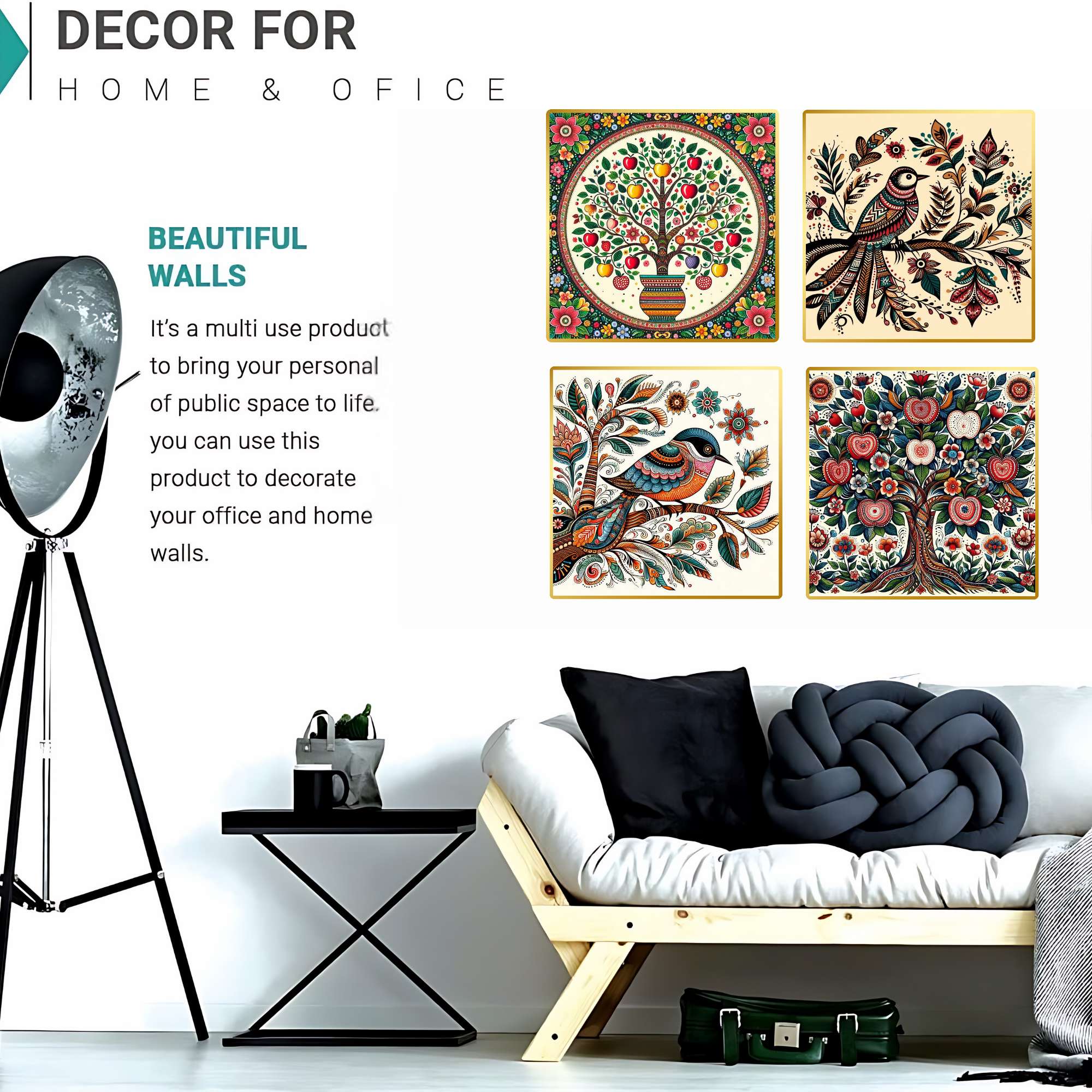 Set of Four Wall Paintings for Wall Dacoration Golden Framed Wall Paintings for Living Room & Bedroom Wall Art for Home Decoration & Office Wall Décor (13x10 inch CH-GD4-7) - Image 2