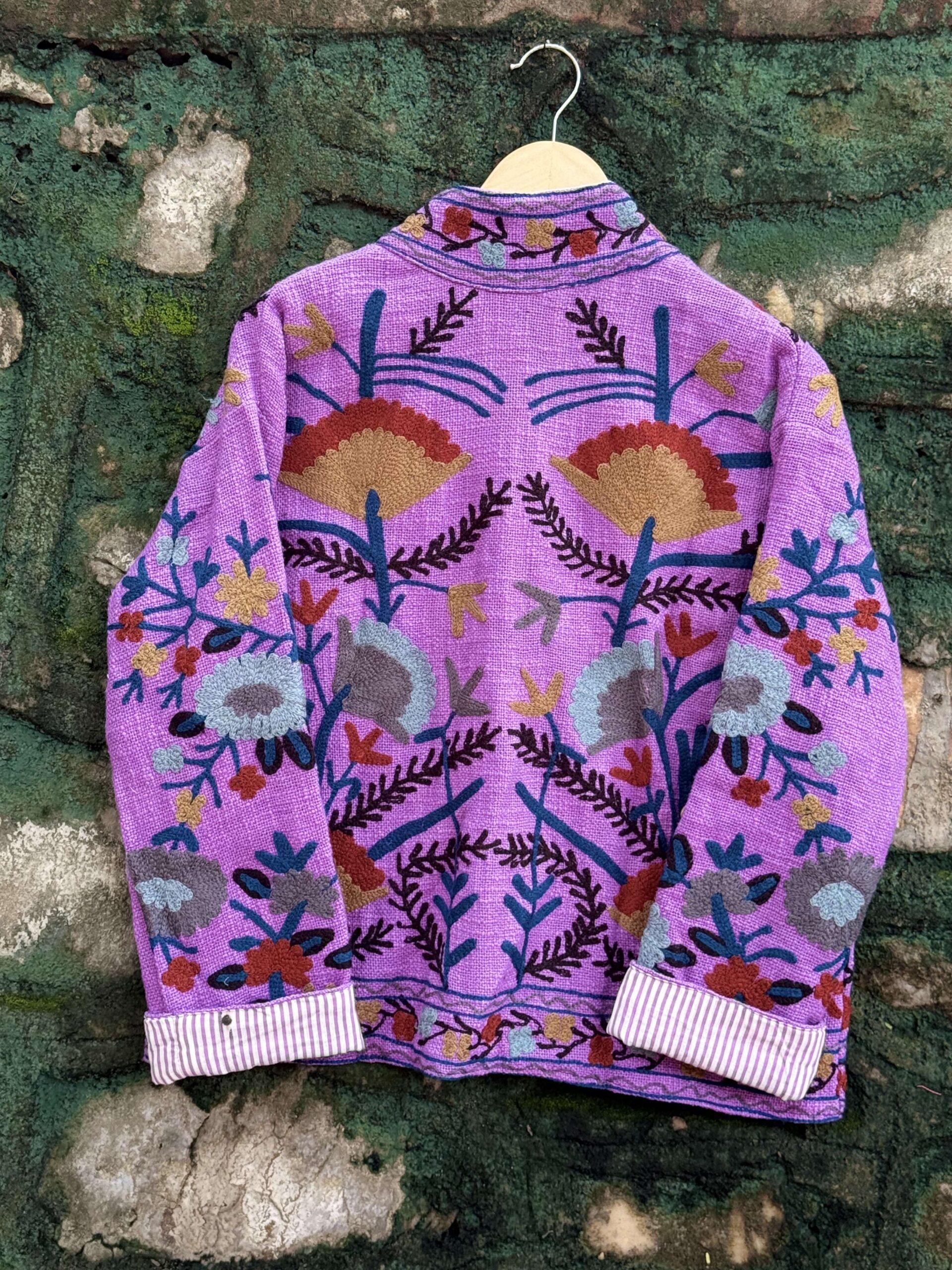 Womens Purple Velvet Embroidered Jacket with Floral Design - Image 2